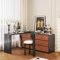 Modern Vanity Table Interior Design With Black Wooden Drawers Mirror Chair And Decorative Items