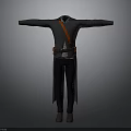 Detailed 3D Character Outfit With Gray Long Coat Red Belt Black Pants And Brown Shoes