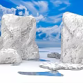 White Stone Landscape Under Blue Sky With Fluffy Clouds And Shallow Puddles 3d model