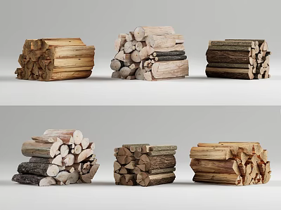 Natural Wood Logs Stacked in Various Styles for Home Heating and Decor 3d model