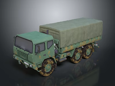 Green Military Cargo Truck With Canvas Covered Bed And Six Wheel Design 3d model