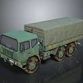 Green Military Cargo Truck With Canvas Covered Bed And Six Wheel Design