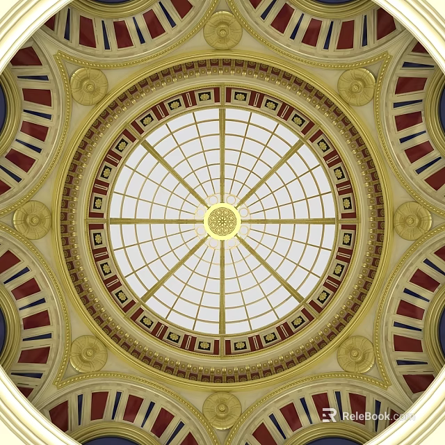 Ornate Dome with Intricate Classical Decorations and Central Glass Skylight 3d model 