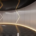 Modern Garage Interior Design With Circular Floor Illuminated Lines And Metal Walls