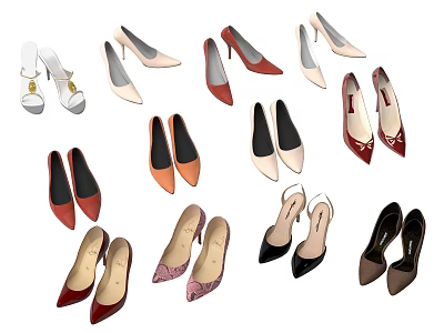 Stylish Women's Shoes Collection With Heels Flats and Colorful Fashionable Designs 3d model