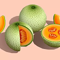 Fresh Cantaloupe Whole and Sliced with Orange Flesh and Seeds on Pink Background