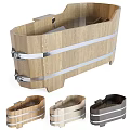 Natural Modern Wooden Washbasin With Metal Strips And Three Angle Designs