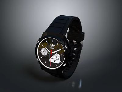 Modern Black Smartwatch With Round Dial Digital Display And Silicone Strap 3d model