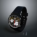 Modern Black Smartwatch With Round Dial Digital Display And Silicone Strap