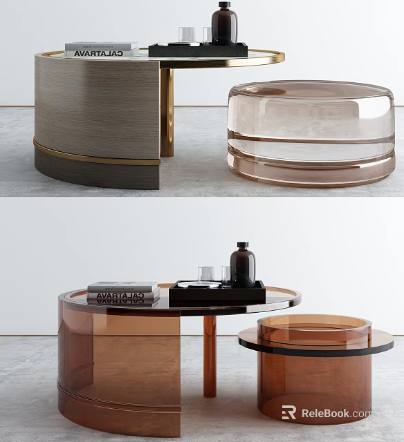 Modern Round Coffee Table With Transparent Glass Top And Layered Design 3d model 