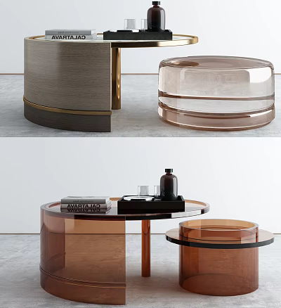 Modern Round Coffee Table With Transparent Glass Top And Layered Design 3d model