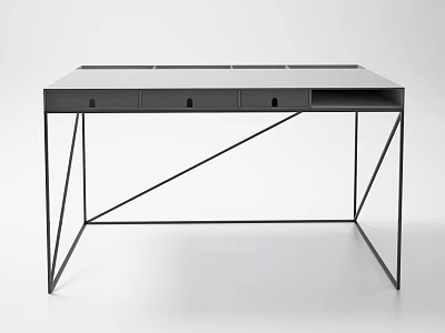 Modern Minimalist Black Desk With Metal Frame Three Drawers And Sleek Design 3d model