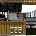 Modern Restaurant Interior With Menu Boards Coffee Machines Counter And Display Case