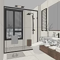 Modern Bathroom Interior Design With Glass Shower Enclosure Toilet Marble Vanity And Decorative Plants
