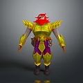 Detailed 3D Fantasy Warrior Character With Red Beard Golden Armor And Purple Pants