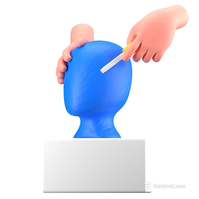 Elegant Decorative Ornament Set With Blue Mannequin Head And Handcrafting Tools 3d model 