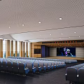 Spacious Conference Room Interior With Arranged Seats Stage Large Screen And Lighting 3d model