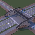 Modern Intersection Bridge With Glass Structure Connecting Roads And Green Areas 3d model