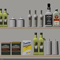 Organized Kitchen Shelves With Olive Oil Bottles White Spice Containers And Domino Sugar Boxes