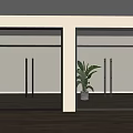 Modern Glass Double Doors With Black And Silver Frames Indoor Wooden Floor Green Plant