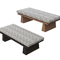 Two Bed Benches With Gray Textured Fabric Seats And Light Brown Dark Brown Wooden Legs