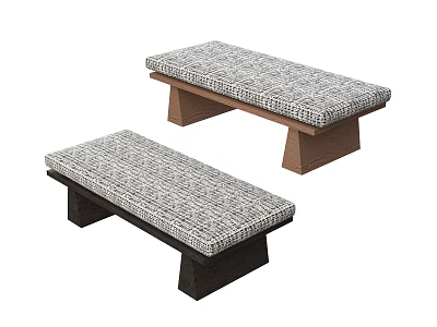Two Bed Benches With Gray Textured Fabric Seats And Light Brown Dark Brown Wooden Legs 3d model