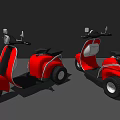 Two Red Modern Electric Scooters With Black Seats And Reflective Floor