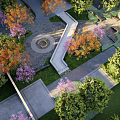 Scenic Landscape Wall With Colorful Trees Stone Path And Circular Plaza