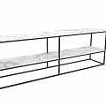 Modern Minimalist Dining Table With Black Metal Frame And Marble Top Storage Shelves