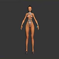 3D Female Character Model With Red Hair Bikini Necklace And Bracelets On Gray Background