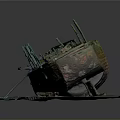 Old Weathered Wooden Boat Wreck with Decayed Structure on Green Base