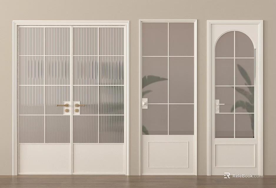 Modern White Double Doors With Glass Panes And Wooden Floor Interior Design 3d model 