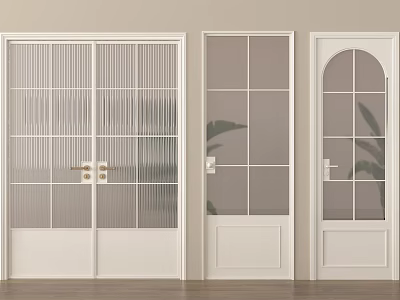 Modern White Double Doors With Glass Panes And Wooden Floor Interior Design 3d model