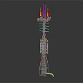 Industrial Equipment Tower Structure With Red Signal Lights Metal Frame And Industrial Monitoring Components