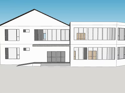 Modern Two Story House Exterior Design With White Facade And Large Windows 3d model