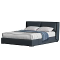 Dark Blue Upholstered Double Bed With Headboard And White Pillows Bedding 3d model