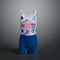 Colorful Floral Print White Tank Top With Blue Shorts Outfit