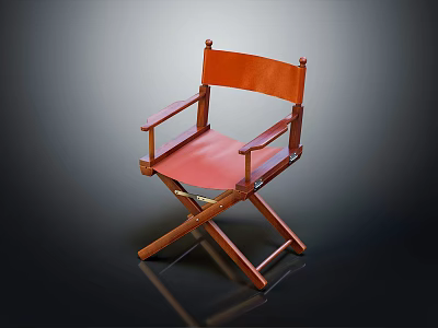 Stylish Folding Leisure Chair with Brown Wooden Frame Red Cushion and Armrests 3d model