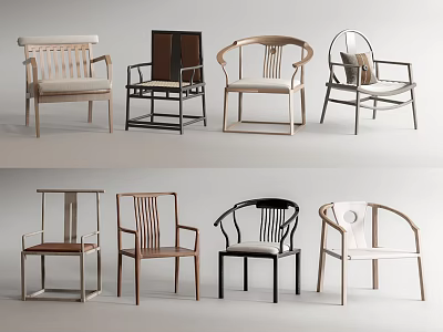 Various Design Armchairs With Wooden Frames And Different Upholstery Styles 3d model