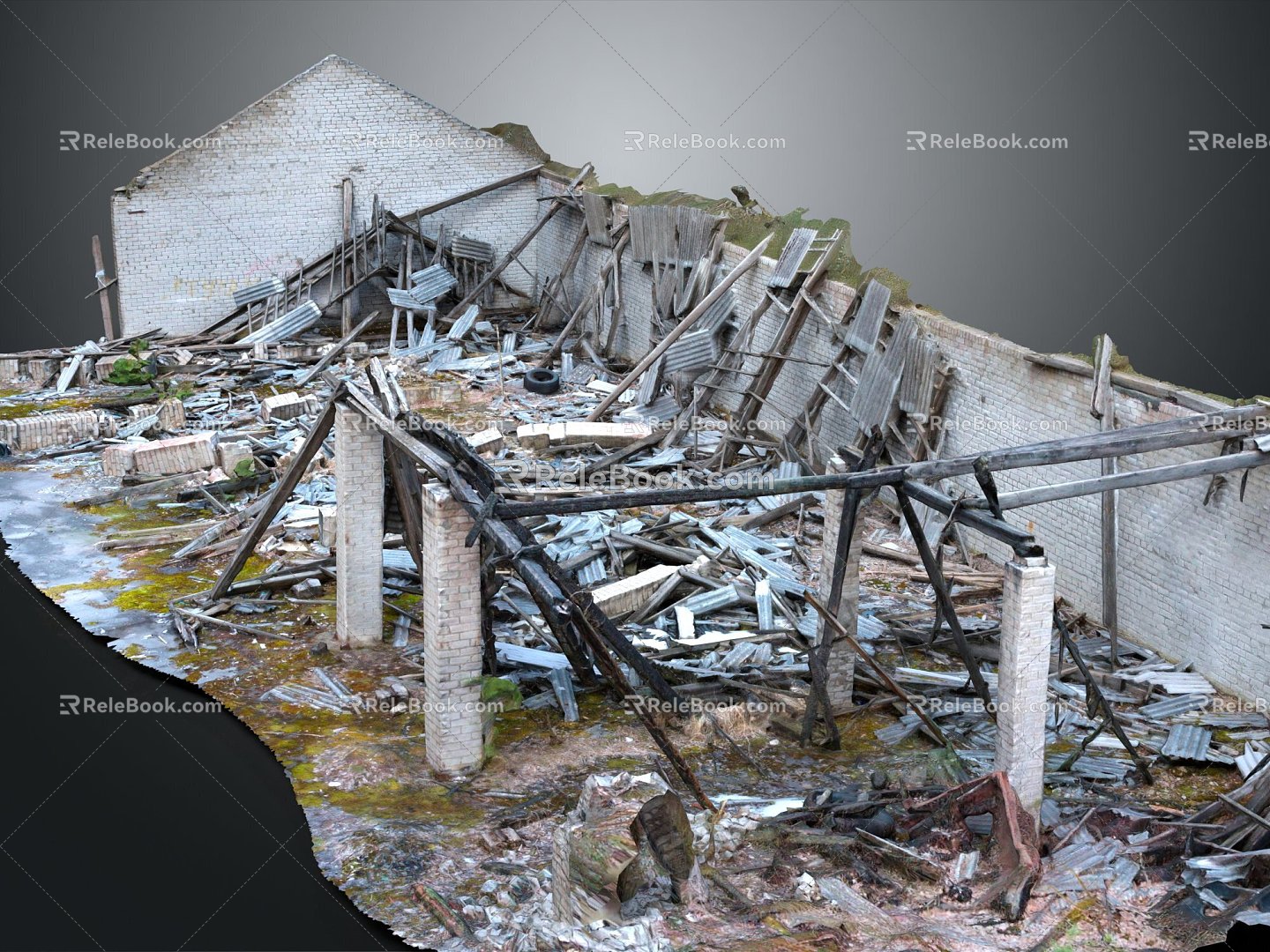 Ruins House Fragments House Ruins Realistic Model 3d model