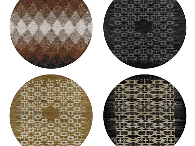 Stylish Round Rugs Featuring Four Different Geometric And Floral Designs 3d model