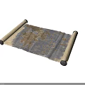 Ancient Unfolded Scroll Map With Geographical Patterns And Wooden Rollers