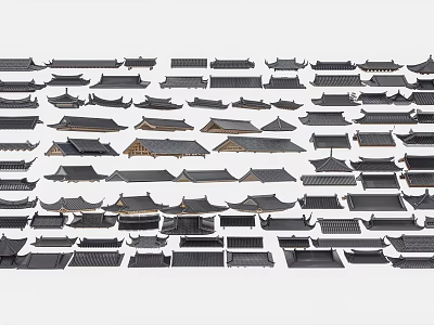 Traditional Chinese Architectural Roof Tiles with Various Styles Neatly Arranged 3d model