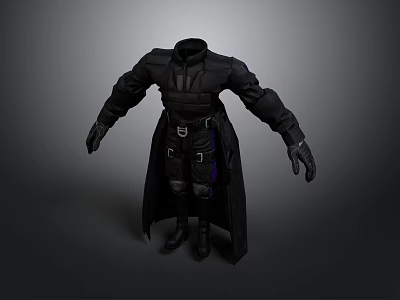 Practical Daily Life Clothing With Black Long Coat Gloves Boots And Metal Straps 3d model