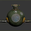 Vintage Green And Yellow Submarine With Round Observation Window Propeller And Hatch