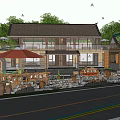 Traditional Countryside Guesthouse With Stone Wall Red Awning And Wooden Structure