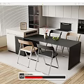 Modern Kitchen Bar with Black Countertop Chairs Vase Fruits and Open Design