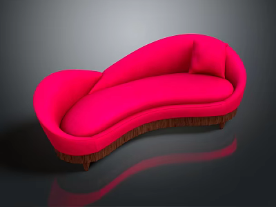 Stylish Modern Pink Multi Seat Sofa With Curved Design And Wooden Base 3d model