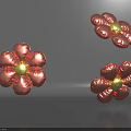 Three Pink Inflatable Flowers With Yellow Centers And Pink Petals Design