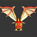 Cartoon Style Red Baby Dragon Game Movie Character With Orange And Yellow Wings